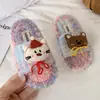Pantuflas de peluche de oso de dibujos animados, pantuflas de algodón para interiores de otoño para niños, cómodas y cálidas, pantuflas de algodón de una tira
