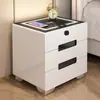 Mesa de Cabeceira Inteligente, Simples, Moderna, Multifuncional, Carregamento Sem Fio, Trava de Impressão Digital, Áudio Bluetooth, Mesa de Cabeceira para Quarto com Luz
