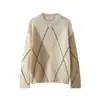 Para Comércio Exterior Transfronteiriço Europeu e Americano Roupas Femininas, Popular no Aliexpress, Outono Vintage Versátil Padrão Argyle Color-Blocking Malha Solta