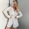 2026 Otoño Nuevo Estilo Europeo y Americano Algodón Puro Estampado de Corazones Holgado y Cómodo Conjunto de Pijama de Manga Larga con Shorts para Mujer Ropa de Casa