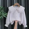 Camisa Infantil Branca Manga Longa Primavera & Outono Uniforme de Classe Uniforme de Apresentação Renda Uniforme de Estudante Meninas Nova Camisa Primavera & Outono Meninas