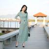 Vestido Longo Tomara-que-caia Floral Pequeno Verde para Mulheres, Vestido Peça Única com Amarração na Cintura, Modelo Novo Primavera/Verão Pg Dvf2025