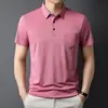 2025 Nueva Camiseta de Manga Corta de Color Puro con Cuello para Hombre de Verano Camiseta Casual Ajustada Delgada Camiseta de Seda Hielo para Hombre
