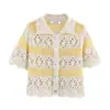 Estilo Europeu e Americano Nova Moda Feminina Malha Jacquard com Tela Tricô Gola Lapela Curto Suéter Top