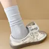 Calcetines de Malla Floral Blancos para Mujer, Calcetines de Media Pantorrilla, Delgados y Transpirables para Primavera y Verano, con Borde de Encaje, Calcetines Largos de Algodón Estilo Ballet