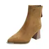 Botas de Tobillo para Mujer Estilo Martin Francés Delgado Belleza Otoño Elástico Metal Head 2025 Tacón Grueso Tacón Alto Cierre Trasero Nuevo Estilo