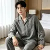 2026 Primavera/Outono Novo Fio 100% Algodão Tingido no Fio Masculino e Feminino Roupa de Casa Tamanho Plus Casual Loungewear Lapela Manga Longa Calça Longa Pijama