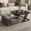 Mesa de centro de losa de roca de lujo ligero para sala de estar, juego de mesa de té moderno minimalista integrado para apartamento pequeño, mesa de centro para apartamento pequeño