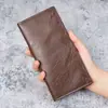 Cartera Larga Fina de Cuero de Cera de Aceite de Alta Calidad para Hombre Estilo Retro Billetera para Monedas de Estudiante Ranuras Múltiples para Tarjetas Portatarjetas Billetera Suave