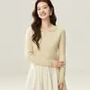 Nueva colección de otoño e invierno: Suéter ligero y lujoso de 100% cachemir puro para mujer, con cuello alto, manga larga, tejido de ochos, capa base de punto liso