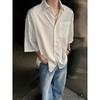 Camisa de manga corta de seda de hielo, nueva marca de moda de Hong Kong de verano 2024, camisa holgada retro para hombre, tienda de una pieza