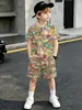 Camisa Polo con Diseño Impreso en 3D Comercio Exterior Transfronterizo Venta al por Mayor Nuevo Producto Más Vendido Conjunto de Dos Piezas de Camiseta y Shorts para Niños