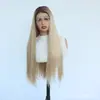 Peluca frontal de encaje 13*4 semi-hecha a mano color mixto cabello largo liso para mujer fibra sintética mate de alta temperatura venta al por mayor desde el fabricante