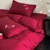 Conjunto de roupa de cama jacquard bordado de algodão de fibra longa 100S, conjunto de quatro peças, conjunto de artigos de casamento bordados de algodão puro para casais