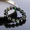 Jingde Jewelry Pulsera de Obsidiana de Color Natural 8A para Hombres y Mujeres Arcoíris Doble Ojo Obsidiana Pulsera de Bola de Círculo Único Venta al por Mayor