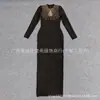 Vestido Estilo Europeu e Americano, Roupa Feminina Transfronteiriça, Design Vazado com Strass, Manga Longa, Ajuste ao Corpo, Vestido de Bandagem de Alta Qualidade, Vestido de Festa