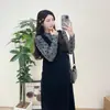 Vestido para Mujer Embarazada Xumeifu 2024 Otoño Nuevo Estilo Francés Elegante Suelto Falda de Pana con Cinturón Base de Camisa de Lunares