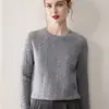 Suéter Cálido de Punto Fino Retro Retorcido Color Sólido Engrosado de Invierno Cuello Redondo 100% Cachemir Puro para Mujer