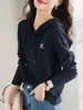 Camiseta con Capucha y Cordón Bordada con Letra de Comercio Exterior Manga Larga 2025 Otoño Nueva Moda Casual Versátil Efecto Adelgazante Top