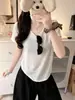 5320 # Camiseta listrada de manga curta para garotas, para o verão, corte solto, modeladora, decote nas costas, top estiloso para usar por cima