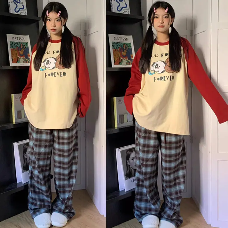 红插米双狗头黑天蓝格裤双长