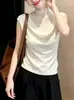 Chaleco de Punto sin Mangas con Cuello Blanco Medio Alto Estilo Francés para Mujer, Top Delgado Versátil de Verano, Top Estilo Francés