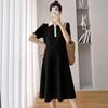 Vestido de Maternidade Verão Manga Curta Polo Saia Lapela Roupa de Maternidade Saia de Maternidade Manga Curta Verão Roupas de Verão para Mulheres