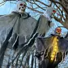 Decoración de Halloween Fantasma Colgante que Brilla y Controlado por Sonido Calavera Fantasma de Gasa Cara de Fantasma Entrada de Casa Embrujada Accesorios de Terror Colgante de Fantasma