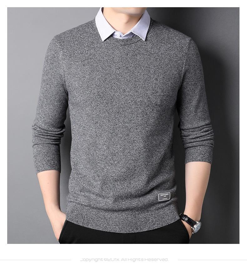 恒源祥衬衫领假两件毛衣男春秋含羊毛打底衫商务休闲纯色针织衫男
