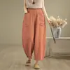 Fotos reales de la nueva colección 2026: pantalones largos de pierna ancha, forma de zanahoria, de algodón y lino, talla grande, corte holgado, algodón lavado, de pierna recta