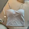 Camisola de tirantes finos estilo chica picante versátil de verano, color liso, tirante trasero bonito, sujetador incorporado, bandeau, prenda exterior, capa base, ropa interior