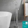 Grifo de Bañera de Pie Transfronterizo Acabado Oro Cepillado, Grifo de Borde de Bañera Completamente de Cobre, Grifo de Ducha de Agua Fría y Caliente para Baño de Pie