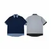 Camisa Polo Xadrez Patchwork Estilo Campus Retrô Americano Masculina Solta de Verão Gola Lapela Dupla Manga Curta 8475