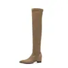 Botas elegantes e sexy acima do joelho com saltos finos (5cm), Botas longas de camurça elástica com bico fino, moda nova, outono/inverno 2026