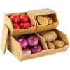Caja de Almacenamiento de Bambú Adecuada para Almacenamiento de Frutas y Verduras en la Cocina, Estante de Almacenamiento de Doble Capa con Tapa, Cesta de Almacenamiento de Alimentos