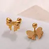 Brincos de Argola com Laço de Diamante Estilo Ins Europeu e Americano Banhados em Aço Inoxidável Ouro 18K Brincos Fashion Diários para Mulheres