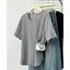 [Especial] 2026 Novo Estilo de Verão para Mulheres Plus Size Simples Versátil Malha Jacquard Camiseta de Manga Curta 100kg 9606