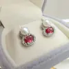 Pendientes de Plata 925 con Cierre de Mariposa, Perla Roja y Forma de Calabaza para Mujer, Pendientes Festivos de Año Nuevo, Pendientes Retro Elegantes Versátiles