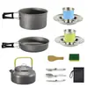 Set de platos para acampar al aire libre DS-308 juego de ollas tetera paquete combinado combinación portátil de utensilios de cocina para picnic set de acampada