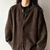 Estilo despojado, suéter cardigã de alta qualidade e fácil de usar, malha casual, peça externa versátil, top de tricô liso, caimento solto, estilo coreano popular para mulheres