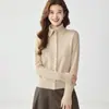 Cardigan Feminino de Cashmere com Gola Alta e Botões Roupa de Fora Quente Temperamento Casual Emagrecedor Versátil Malha Outono/Inverno