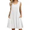 Amazon Europa y Estados Unidos comercio exterior transfronterizo primavera y verano 2025 nuevo vestido de chaleco estampado suelto con bolsillos para mujer en stock