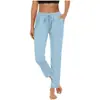 Calça casual feminina de cintura alta, cor sólida, com cordão e cadarço, elástica, slim fit, comprida, confortável, com bolso inclinado
