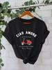 Camiseta de algodón puro de verano europeo y americano, manga corta, cuello redondo, comercio exterior transfronterizo, camiseta estampada con patrón americano, fábrica de comercio exterior femenina