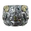 Anillo de Plata Pura con Patrón de Rostro de Bestia Dominante, Anillo de Joyería de Plata Ancho Estilo Retro Chino Antiguo, Anillo de Plata Chapada para Hombre con Bestia Mítica