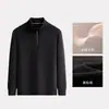 Nova camiseta masculina casual de manga longa, cor sólida, gola alta com zíper, espessada, outono/inverno 2026, atacado