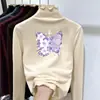 Ropa Nueva de Otoño e Invierno para Niñas, Camiseta Base de Manga Larga para Niños con Cuello Semi-Alto y Borde de Oreja de Felpa, Top Elegante para Llevar por Debajo