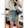 Falda Corta de Mezclilla Azul de Cintura Alta para Mujer Verano Nuevo Talla Grande mm Gordo Cubriendo Vientre y Look Adelgazante Figura Pera Falda Línea A