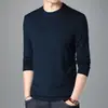Camiseta de outono em modal e seda gelada masculina de manga comprida algodão mercerizado seda gelada gola V sem gola suéter luxo leve camisa básica vestuário masculino