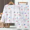 Terno de manga comprida para casa de verão, roupas finas para meninas com ar condicionado, roupas infantis para meninas, pijamas infantis, roupas externas confortáveis